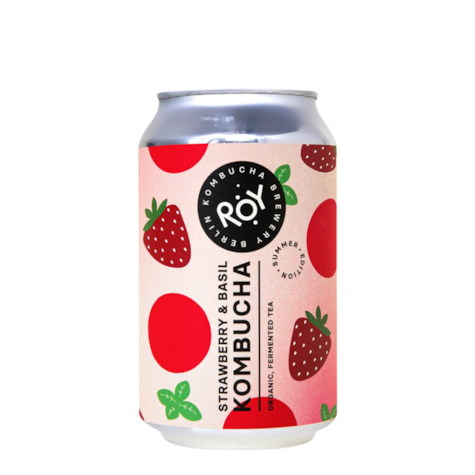 Roy Kombucha Strawberry & Basil 330ml / Truskawka z Bazylią - opakowanie 24 puszki
